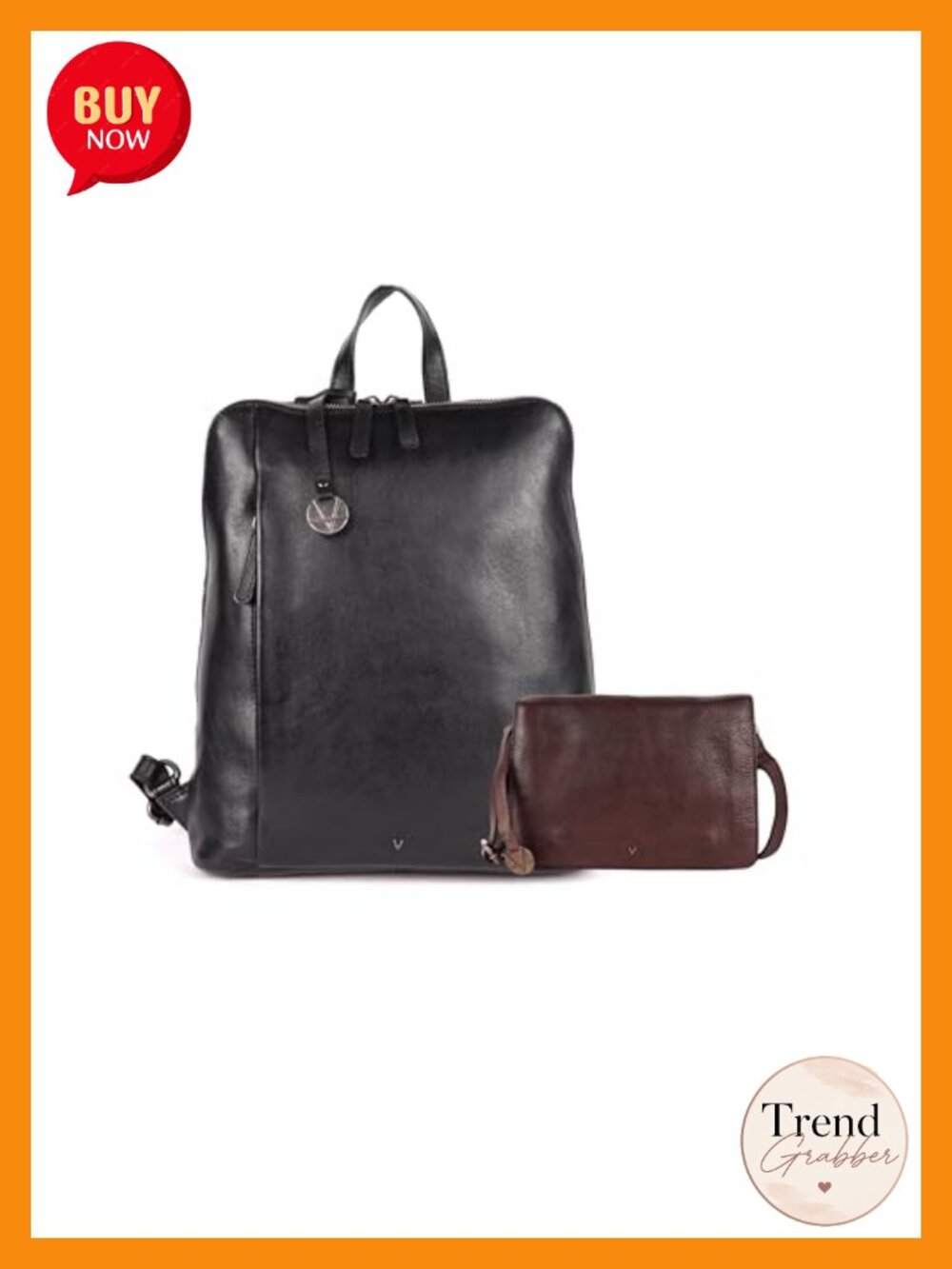 Genuine Italian Leather Backpack & Crossbody Bag Set Adjustable Straps